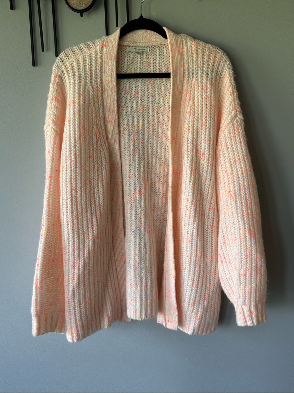 American Eagle Outfitters Light Pink Speckled Open-Front Cardigan